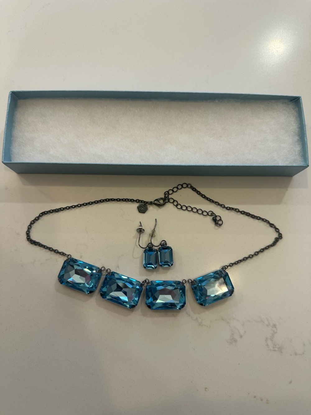 Touchstone Crystal Bright Blue Faceted Necklace and Earrings Set